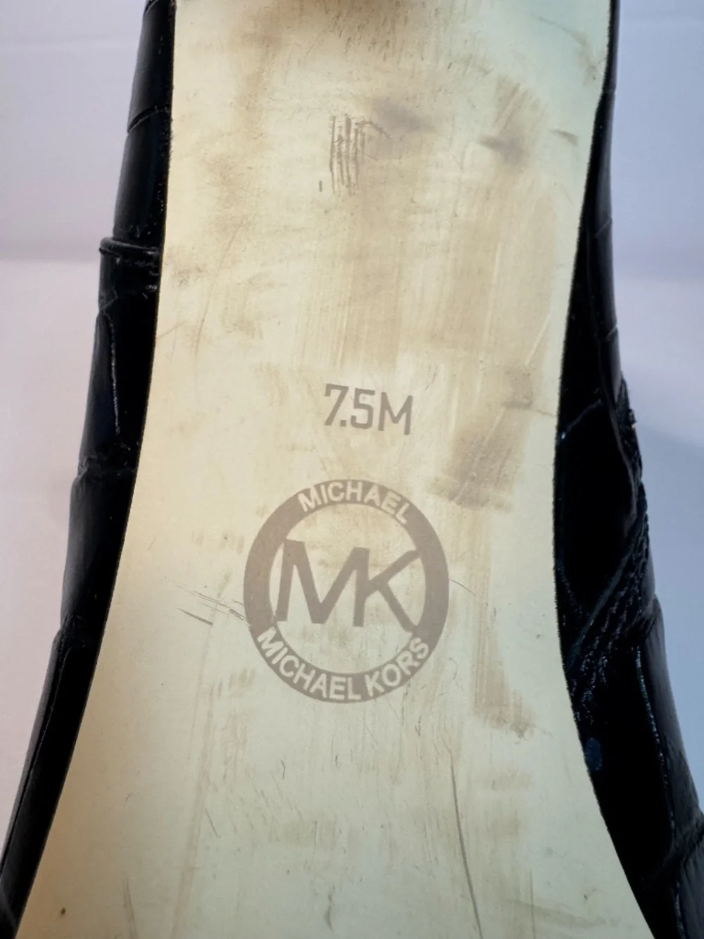 MICHAEL Michael Kors Black Croc Leather Square Toe Boots 7.5